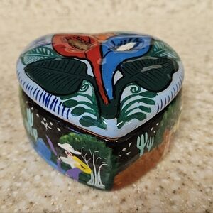 Mexican Painted Heart Pottery Box